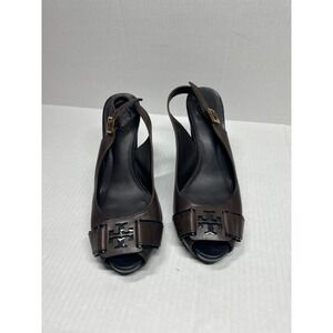 Tory Burch High Heel Dress Sandal‎ Peep Toe Slingback Brown Pump Heel Size 8